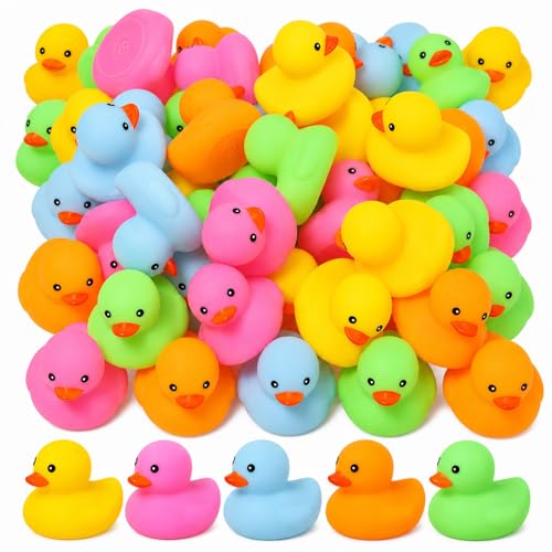 50pcs Mini Rubber Ducks Bath Toys, Multicolor Rubber Duckies Bulk, Mini Ducks Hiding for Cruise Ship Party Favors Shower Decorations Ducky Themed Pool Squeeze Games Classroom Prize
