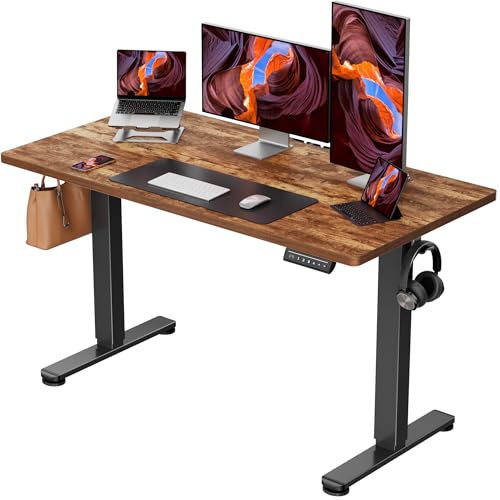 ErGear Height Adjustable Electric Standing Desk, 48 x 24 Inches Sit Stand up Desk, Memory Computer Home Office Desk, Vintage Brown
