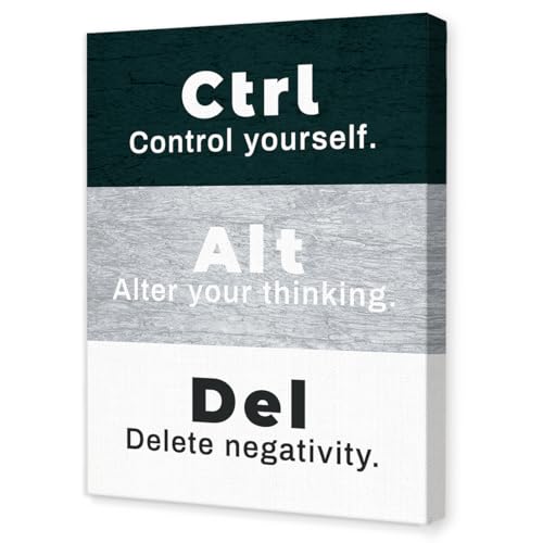 JANLAN Ctrl Alt Del Wall Art,Control Yourself Alter Your Thinking Delete Negativity Wall Decor for Office Workplace,Inspirational Office Wall Decor