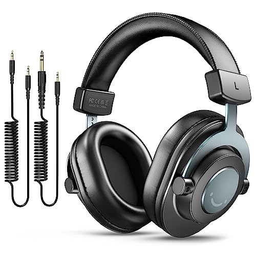 FIFINE Studio Monitor Headphones for Recording, Wired Headphones with 50mm Driver, Over Ear Headset with Detachable Cables 3.5mm or 6.35mm Jack, Black, on PC/Mixer/Amplifier-H8