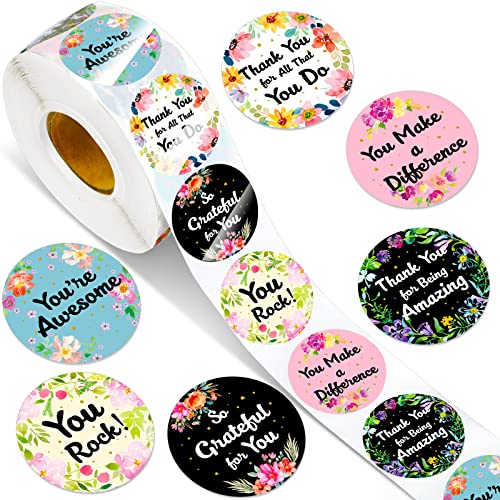 Zonon 1000 Pcs Appreciation Stickers Motivational, Floral, 1.5 Inch
