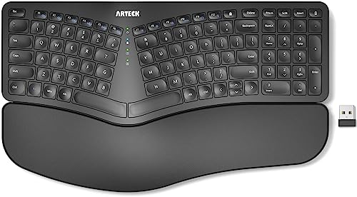 Arteck Split Ergonomic Keyboard with Cushioned Wrist and Palm Rest, 2.4G USB Wireless Comfortable Natural Ergonomic Split Keyboard, for Windows Computer Desktop Laptop