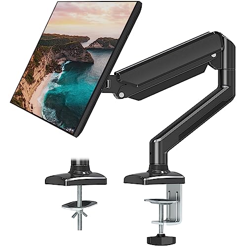 ErgoFocus Single Monitor Mount Arm Fits up to 32 Inch, Desk Mount Holds 4.4-19.8lbs Computer Screen, Full Motion Gas Spring Monitor Desk Mount, VESA Mount 75x75, 100x100