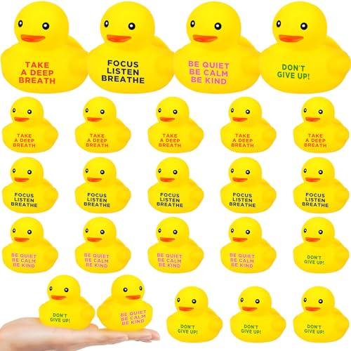 Lenwen 24 Pcs Rubber Ducks Motivational Mini Party Favors, 1.89 Inch