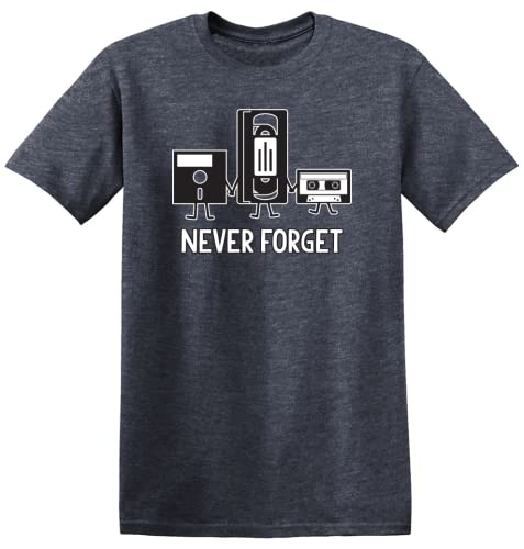 Never Forget Shirt Vintage Media Retro Technology Graphic T-Shirt M Heather Navy