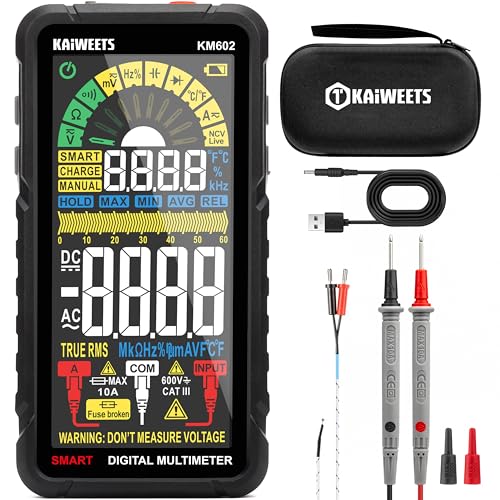 KAIWEETS Smart Multimeter Rechargeable Electrical Tester with Auto Ranging Digital Voltmeter Measures Voltage Current Resistance Continuity Capacitance Temperature Frequency NCV 6000 Counts TRMS