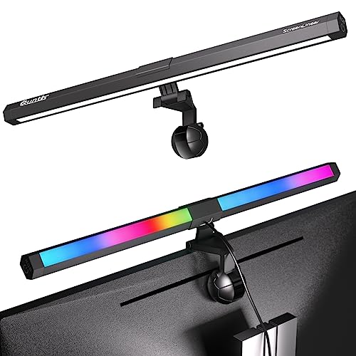 Quntis Monitor Light RGB Backlight, Eye-Care Computer Lights Bar Gaming Office Desk Lamp, 15 Modes Backlight, 3 Color Temperature & Brightness Dimmable Front Light, Ra95 Screen No Glare Monitor Lamp