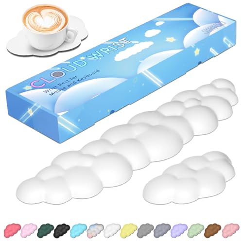 JIKIOU Upgrade Leather Cloud Keyboard Wrist Rest, Cloud Wrist Rest with Non-Slip PU Base, Comfortable Memory Foam Wrist Rest for Computer Laptop Mac Gaming Office and Pain Relief Wish New Year Gift