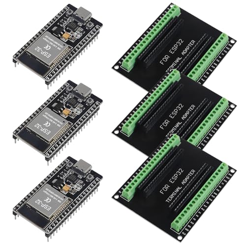 3 Set ESP32 Development Board Type C 38Pin Narrow Version WiFi + Bluetooth Microcontroller ESP-32 ESP-32S Board ESP-32 with ESP32 Breakout Board GPIO 1 into 2 Terminal Screw Board