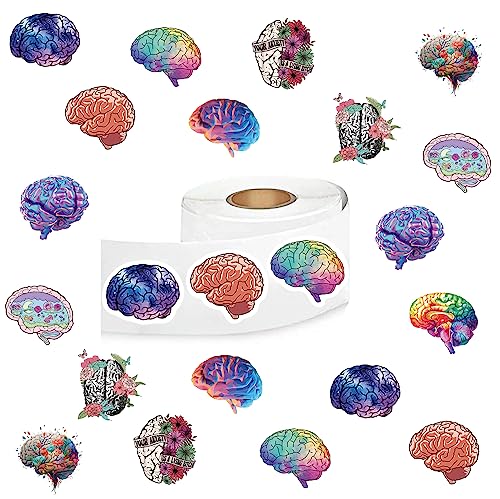 500 Pieces（10 Patterns） Brain Mental Health Stickers Colorful Fashion Graffiti Adhesive Seals for Water Bottles Laptop Suitcase Birthday Party Supplies Halloween Decoration