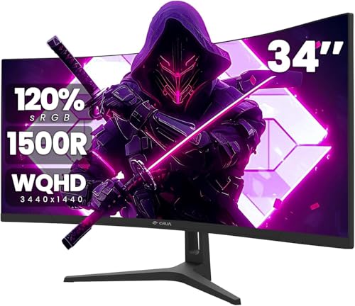 CRUA 34" WQHD 165Hz Ultrawide Curved Gaming Monitor, 1500R, FreeSync, Black