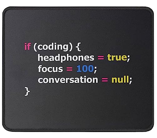 Funny Programmer Mouse Pad, If Coding Headphones True Sarcastic Joke Mousepad, Standard Size Non-Slip Rubber Base Desk Accessories, Gifts for Software Engineer Coder, Black, 9.5 Inch