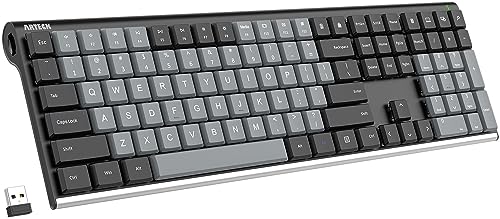 Arteck Mechanical 2.4G USB Wireless Performance Keyboard, Tacktile Quiet Brown Switches, Stainless Steel Low Profile for PC/Desktop/Laptop/TV and Windows 11/10 Built in Rechargeable Battery Black