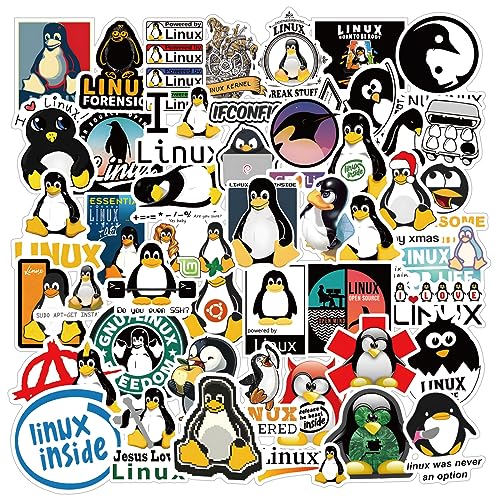 Linux Stickers 62pcs Work Decals Aesthetic Waterproof Vinyl Pack Stickers for Water Bottle Laptop Phone Skateboard DIY Decorative Supplies Activities Party