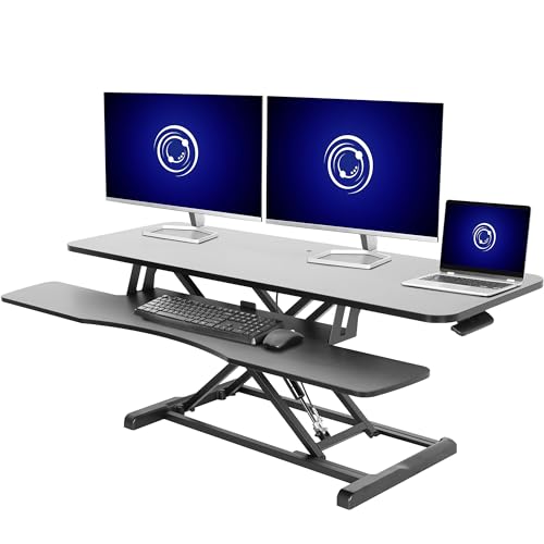 VIVO 48 inch Desk Converter, K Series, Height Adjustable Sit to Stand Riser, Dual Monitor and Laptop Workstation with Wide Keyboard Tray, Black, DESK-V048KB