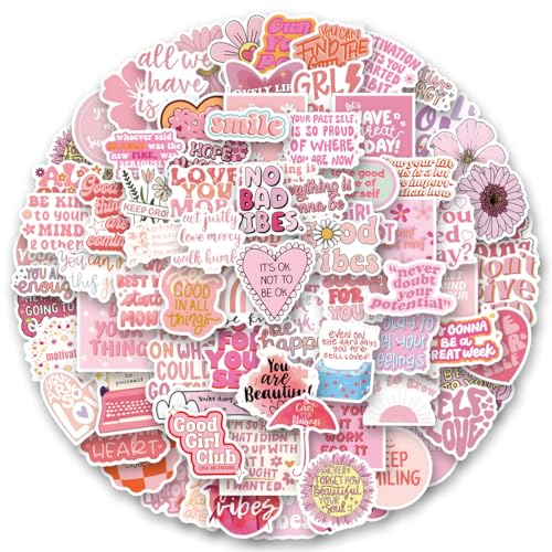 Bonitzdm 120PCS Pink Motivational Aesthetic Stickers,Cartoon Graffiti Sticker,Water Bottles Laptop Car Decal ，Perfect Gifts for Girls and Teenagers Preppy Inspirational Stickers