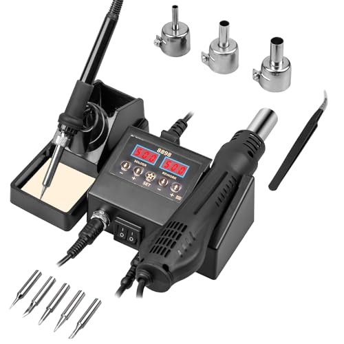 Defabee 12pcs Soldering Station, 2 in 1 Hot Air Functions Digital Display Soldering Iron Soldering Kit, 8898 Portable SMD Rework Station, ºC/ºF Cool/Hot Air Conversion and Auto Sleep
