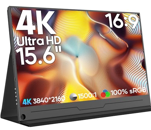 KEEPTIME 4K Portable Monitor 15.6" 3840x2160 UHD USB-C HDMI Laptop Display, 100% Adobe RGB IPS Computer Gaming HDR Travel Monitor With Speakers & Smart Cover for Xbox PS5 Switch PC Phone