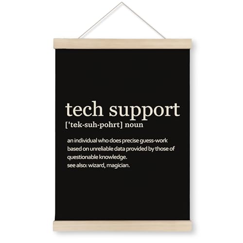 HRQKO Tech Support Definition Poster Hanger Frame, Modern Minimalist Tech Support Wall Art with Wooden Frames, Tech Support Gifts for Men, Black Wall Hanging Decor for Men Office Home Room,12x16 inch
