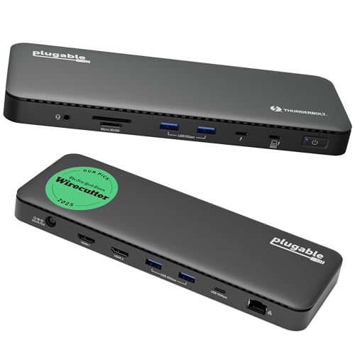 Plugable Thunderbolt 4 Dock with 100W Charging, Thunderbolt Certified, Laptop Docking Station Dual Monitor Single 8K or Dual 4K HDMI for Windows and Mac, 4X USB, Gigabit Ethernet (TBT4-UD5)