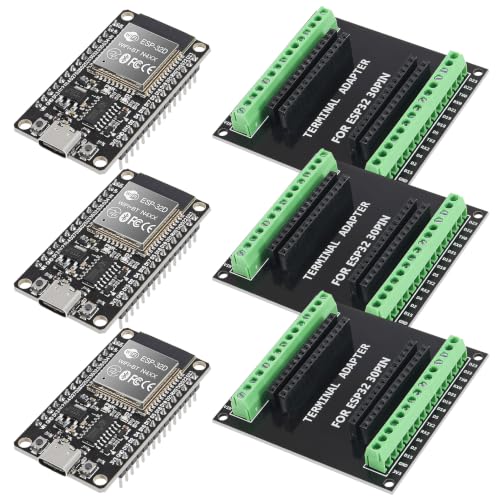 3 Sets ESP32 30Pin USB C CH340 ESP-32S Development Board Type C Interface WiFi ESP-32 with ESP32 Breakout Board Shield Terminal Adapter for ESP32 30Pin