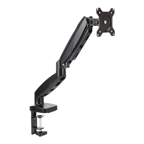 Amazon Basics Gas Spring Single Monitor Arm Desk Mount, Adjustable Tension, Fits 15–27 Inch Monitors, Supports 4.4–15.4 lbs, VESA 75x75/100x100, Black
