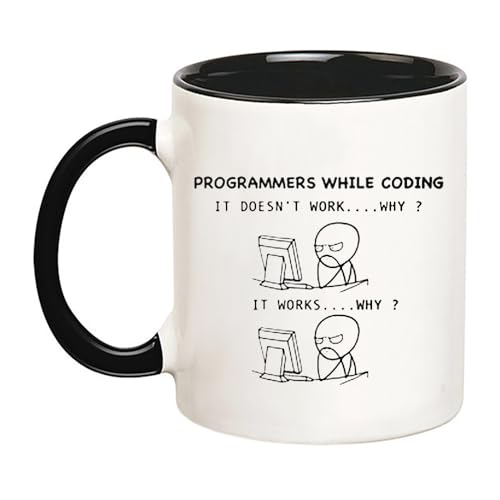 YOLANDEEUROKOK Programmers While Coding Mug, Novelty Coffee Mug, Programmer's Mug, Gift for Programmers, 11 Oz Novelty Coffee Mug/Cup, Black