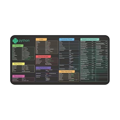 Python Cheat Sheet Desk Mat for Software Engineers, Hackers and Programmers, Quick Key, Large Anti-Slip Keyboard Pad Mouse Mat KMH