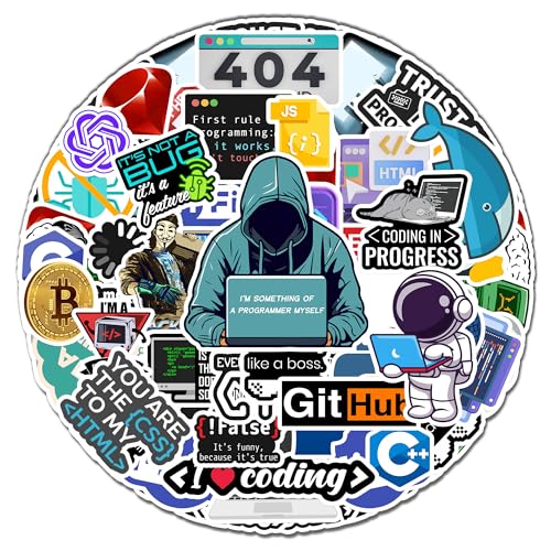 BIGZORO 50 PCS Programming Developer Stickers Coding Vinyl Decals Waterproof Patches Laptop Scrapbook Window Suitcase Gifts For Coders Programmers Hackers Geeks Engineers