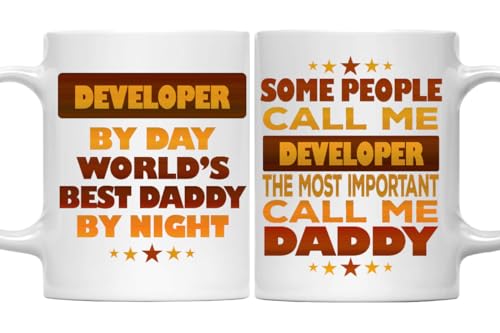 MONIZILUCKY Funny DEVELOPER Coffee Mug, DEVELOPER By Day World's Best Daddy By Night White Ceramic Mug Father's day Gift For DEVELOPER