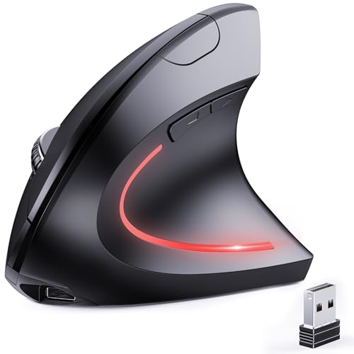 JYKEYMOUT Bluetooth and 2.4G (2-in-1) Rechargeable Wireless Mouse, Ergonomic Vertical Design, 1000/1200/1600 DPI, 6 Silent Buttons, for Laptop, Computer, PC, MacBook, Chromebook-Black