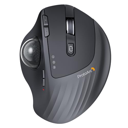 ProtoArc Wireless Trackball Mouse, EM01 NL Ergonomic Bluetooth Rollerball Thumb Rechargeable Computer Laptop Mouse, Adjustable Angle & 3 Device Connection for PC, Mac, Windows-Gray Ball