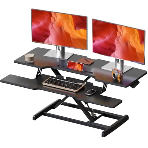JYLH JOYSEEKER 42 inch Standing Desk Converter, Height Adjustable Desktop Standing Desk with Keyboard Tray for Two Monitors, Sit to Stand up Desk Riser Computer Workstation for Home Office, Black