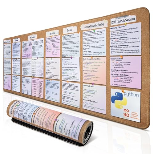 Python Programming Cheat Sheet Desk Mat - Large Mouse Pad with Complete Code Reference (31.5" x 11.8") - Professional Coding Guide Mousepad for Beginners & Software Engineers