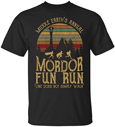 Lontse Middle Earth's Annual Mordor Fun Run one Does not Simply Walk T-Shirt for Men,Black,XL