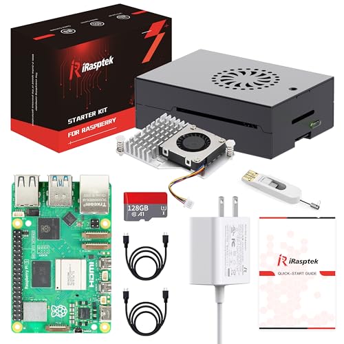 iRasptek Starter Kit for Raspberry Pi 5 8GB RAM-Pre-Loaded with 128GB Edition Raspberry Pi OS (Aluminum Case)