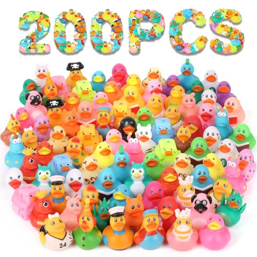 200 Pack Rubber Ducks in Bulk, Jeep Ducks for Ducking, Ducks for Jeeps Assorted, Bath Toys Floater Duck for Kids, Baby Showers Accessories Party Favors