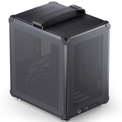 JONSBO C6-ITX Black Mini ITX Handled Mesh PC Case, Simple Compact Desktop Chassis, SP MB mini-ITX/Mini-DTX, ATX Power Bite (L140mm Max.), 170mm Tower Cooler,Tool-Free Open SFF Case, Black
