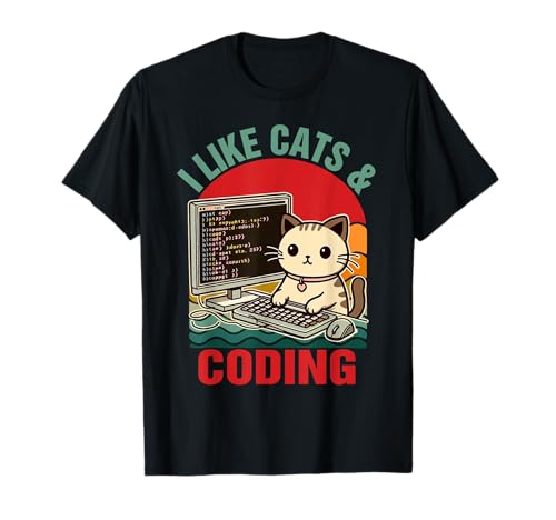 Coder Programmer Cat Lover Cat Dad I Like Cats & Coding T-Shirt