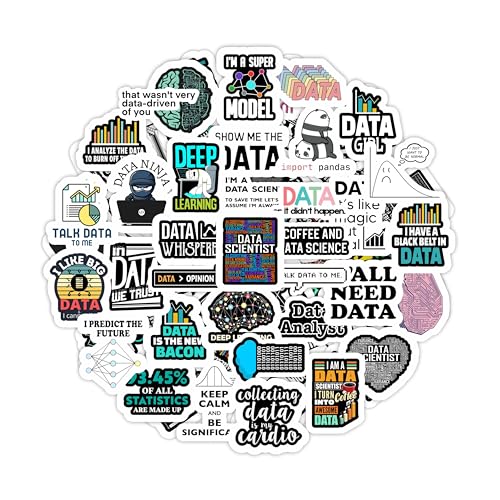 BulbaCraft Data Science Stickers for Water Bottle and Laptop - Data Science Party Favors & Decorations, Waterproof Vinyl Decals, Tech and Coding Stickers, Gifts for Women & Men