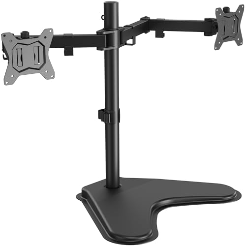 ErGear Freestanding Dual Monitor Stand for 2 Screens up to 32 inch, Heavy Duty Monitor Mount Holds Max 22 lbs per Arm, Height Adjustable Computer Monitor Stand for Desk, VESA 75x75/ 100x100mm, Black