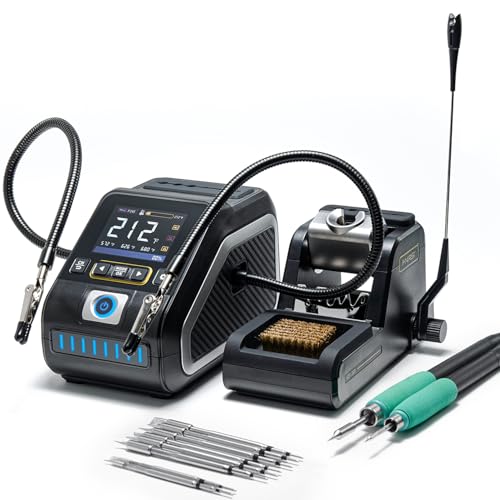 FNIRSI DWS-200 200W Precision Digital Soldering Station Kit, with 3 F210 & 6 F245 Soldering Iron Tips and 2 Helping Hands, Temp Value & Curve Mode, 3 Temperature Storage, Full-Color Display