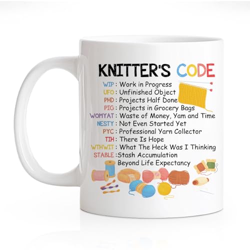 RZHV Knitter's Code 11 Oz Novelty Ceramic Mug, Cute Knitting Thread Patterns, Knitting Gifts, Christmas Thank You Gifts for Knit Lover, Mother's Day Gifts for Grandma Mom, Knit Gifts for Women Aunt