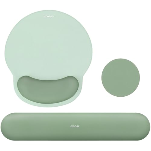 MOSISO Wrist Rest Support for Mouse Pad&Keyboard Set, Circle Curved Ergonomic Mousepad&Coaster Non-Slip Base Home/Office Pain Relief&Easy Typing Pad with Soft Cloth&Silicone Lining, Antique Green