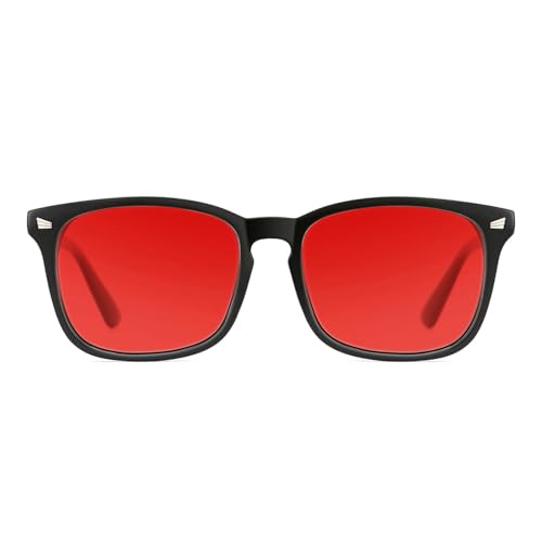 TIJN Sleep Glasses with Blue Green Light Blocking, Red Light Lens for Computer Gaming, Screen Fatigue & UV Protection
