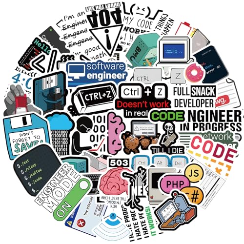 Programming Stickers,Gift for Developers Programmers Hackers Engineers,50Pcs Program Stickers for Laptop Computer Water Bottles Luggage Vinyl Waterproof Decals