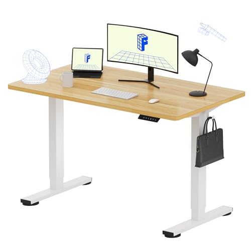 FLEXISPOT EN1 One-Piece Standing Desk, Electric Adjustable with 4 Memory Presets, 176 LBS Capacity, Stable & Quiet, Seamless Desktop for Home Office & Dual Monitors, 48"x24" Maple(White Frame)
