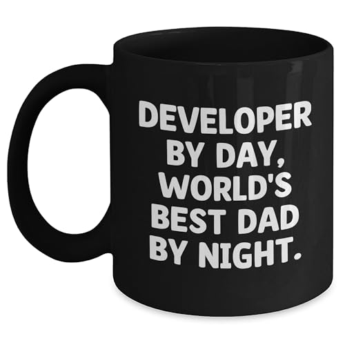 Developer by Day, World's Best Dad By Night., Black Coffee Mug for Birthday Unique Gifts, Gifts from Family, Gifts for Developer