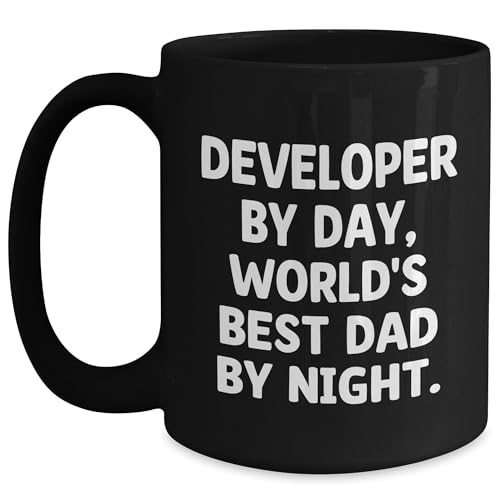 Developer by Day, World's Best Dad By Night., Black Coffee Mug for Birthday Unique Gifts, Gifts from Family, Gifts for Developer