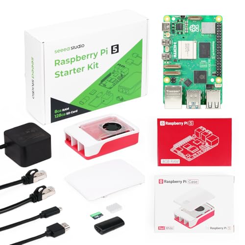 Raspberry Pi 5 Essentials Starter Kit PRO (128GB Edition) (8GB RAM) Micro SD Card Pre-Loaded 64-bit OS, Type-C Power Supply, Active Cooling Case for Edge AI, Docker & Pro Workstation